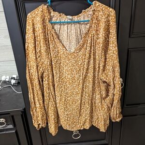 Brown Floral V-Neck Blouse